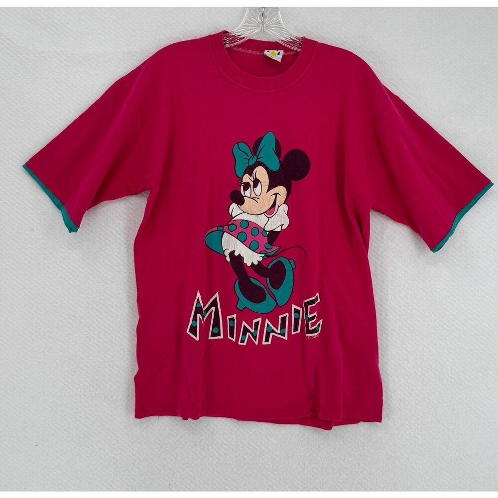 Minnie Mouse Wellington Vintage Womens Pink Graphic T Shirt Sz L Made in USA